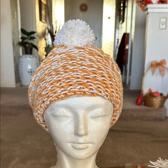 Cozy Orange and White Knit Beanie - Picture 1 of 6